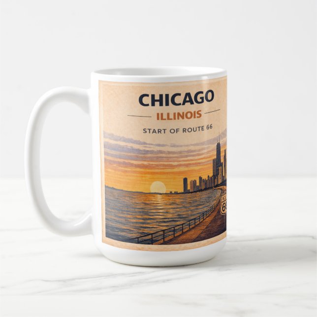 Mug Chicago Route 66 Lever du Soleil sur la Skyline Ca (Gauche)