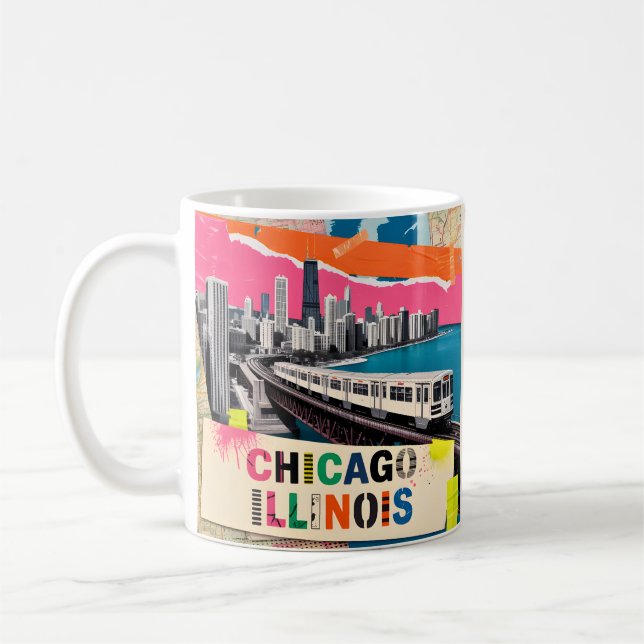 Mug Chicago Skyline Train Collage Pop Art Rétro Voyage (Gauche)