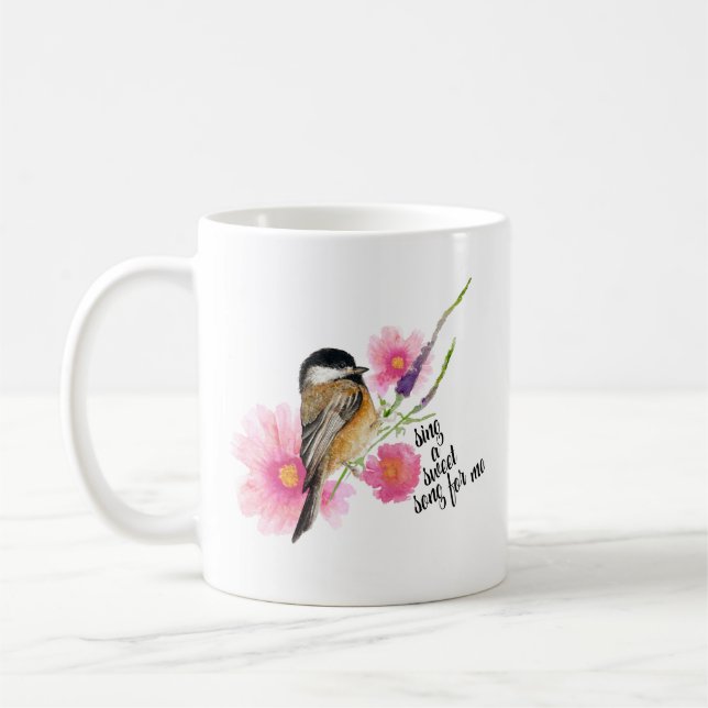 Mug Chickadee Black Capped Aquarelle Avec Dit (Gauche)