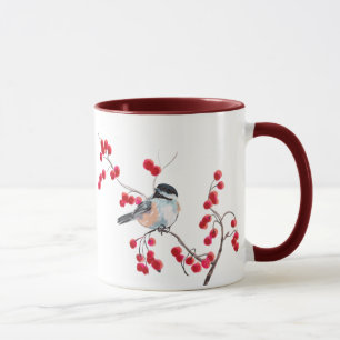 Mug CHICKADEE et BAIES ROUGES par SHARON SHARPE