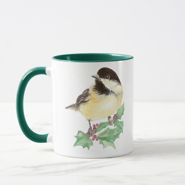 Mug Chickadee mignon de Noël, Oiseau, Faune sainte (Gauche)