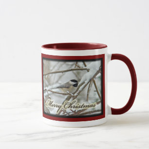 Mug Chickadee noir de Noël en neige