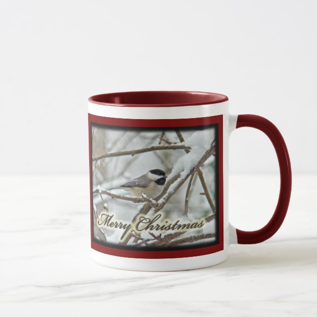 Mug Chickadee noir de Noël en neige (Droite)