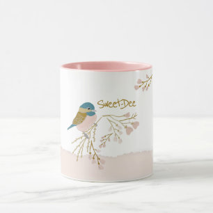 Mug Chickadee Sweet Dee Motif Floral Or rose