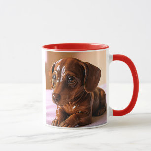 Mug chien 3D brun allongé, ambiance douce et cosy.