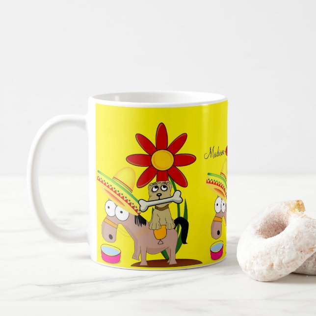 Mug Chien à âne mexicain Sombrero Musique jaune (Avec donut)