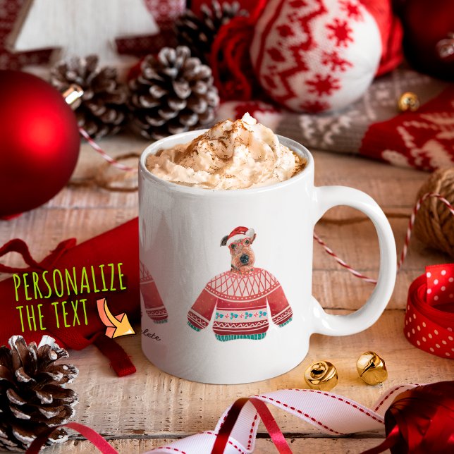 Mug Chien Airedale portant un pull moche Noël amateur  (Créateur téléchargé)