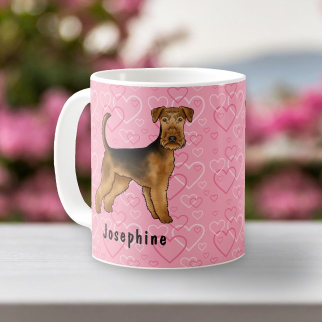 Mug Chien Airedale Terrier avec des cœurs roses et un  (Créateur téléchargé)