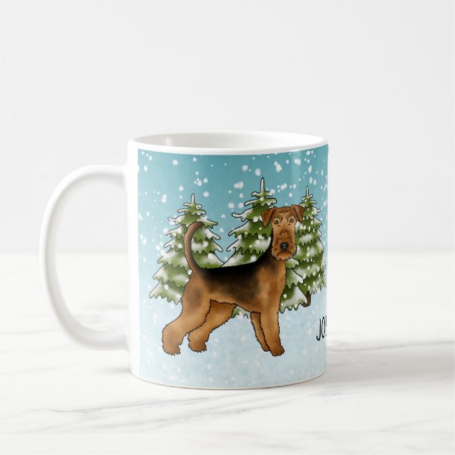Mug Chien Airedale Terrier Forêt enneigée d'hiver Et n (Gauche)