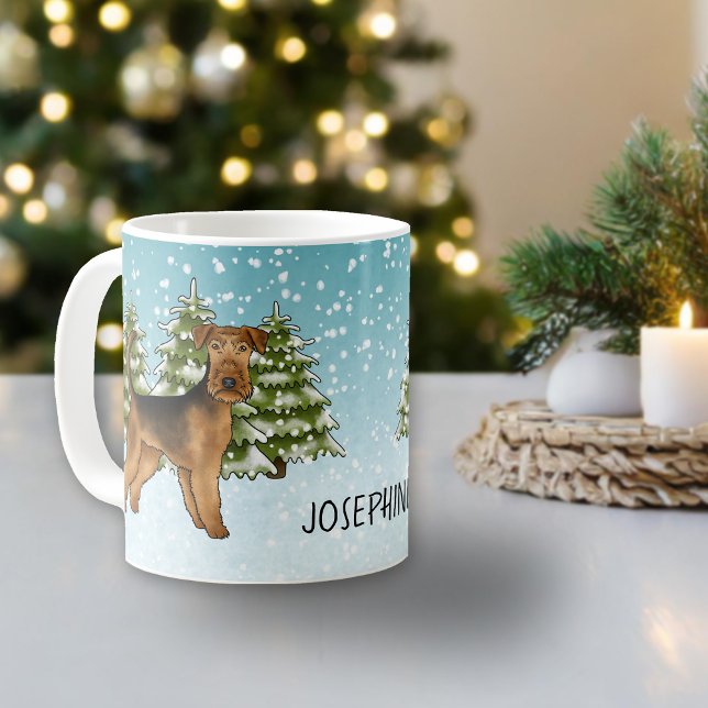 Mug Chien Airedale Terrier Forêt enneigée d'hiver Et n (Please note: This image is a digital mockup. The product may not be in scale.)