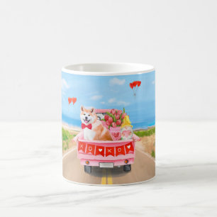 Mug Chien Akita Camion de la Saint-Valentin Cœurs
