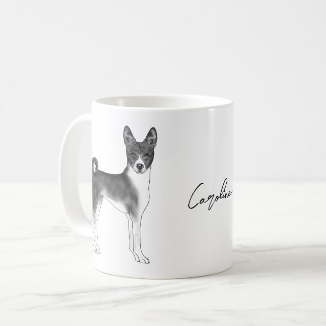 Mug Chien Basenji Mignon En Noir Et Blanc & Texte Pers (Devant gauche)
