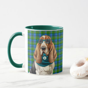 Mug Chien Basset Hound avec une écharpe sarcelle monog
