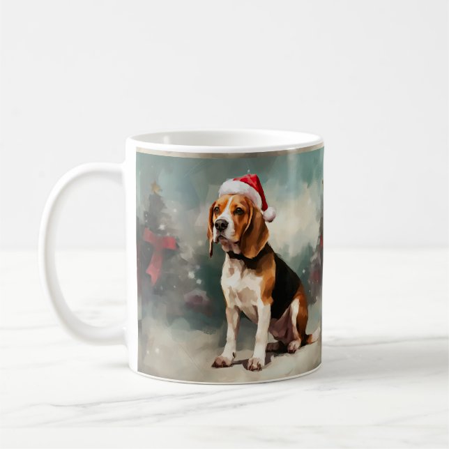 Mug Chien Beagle dans la neige de Noël (Gauche)