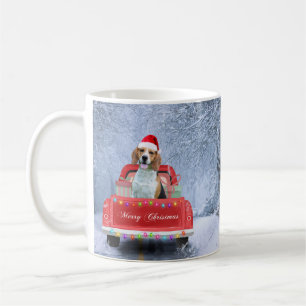 Mug Chien beagle en neige assis dans un camion de Noël