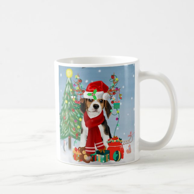 Mug Chien beagle en neige avec cadeaux de Noël (Droite)
