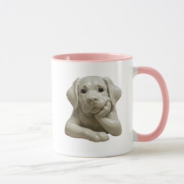 Mug Chien beige brillant qui s'ennuie. (Droite)
