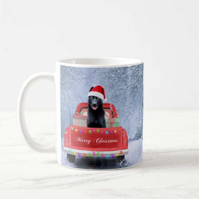 Mug Chien berger allemand en neige assis à Noël (Gauche)