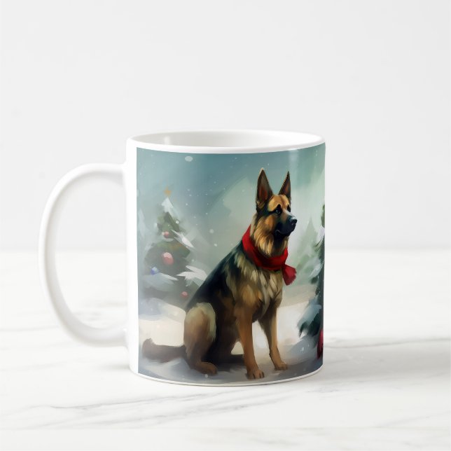 Mug Chien berger allemand en Noël de neige (Gauche)