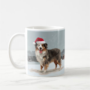 Mug Chien berger australien en Noël de neige