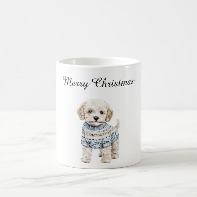 Mug Chien blanc en Sweat Bleu Noël (Centre)