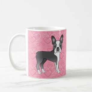 Mug Chien Boston Terrier bleu et blanc sur des cœurs r