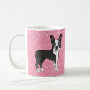 Mug Chien Boston Terrier noir et blanc sur des cœurs r