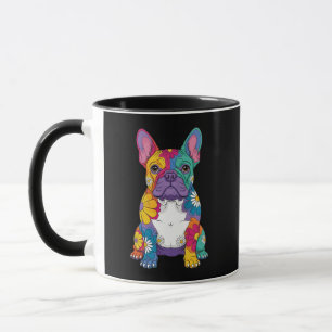 Mug Chien Bouledogue Français Fleur Floral Coloré Rétr