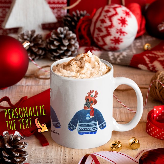 Mug Chien Boxer portant un pull moche Noël amateur de  (Créateur téléchargé)