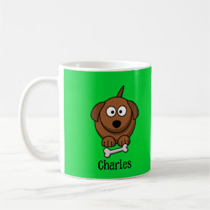 Mug Chien Brown avec os personnalisé sur vert