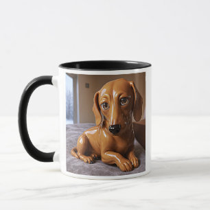 Mug chien brun 3D allongé, beau regard.