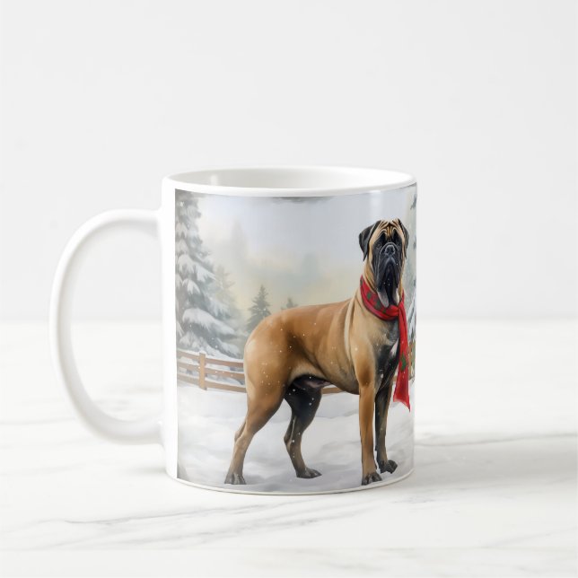 Mug Chien Bullmastiff dans la neige de Noël (Gauche)