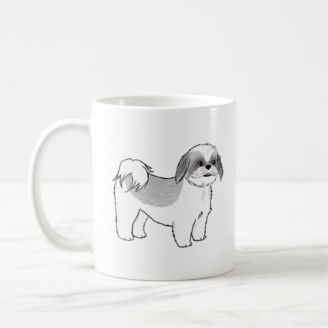 Mug Chien caricature gris mou et blanc chiite Tzu (Gauche)