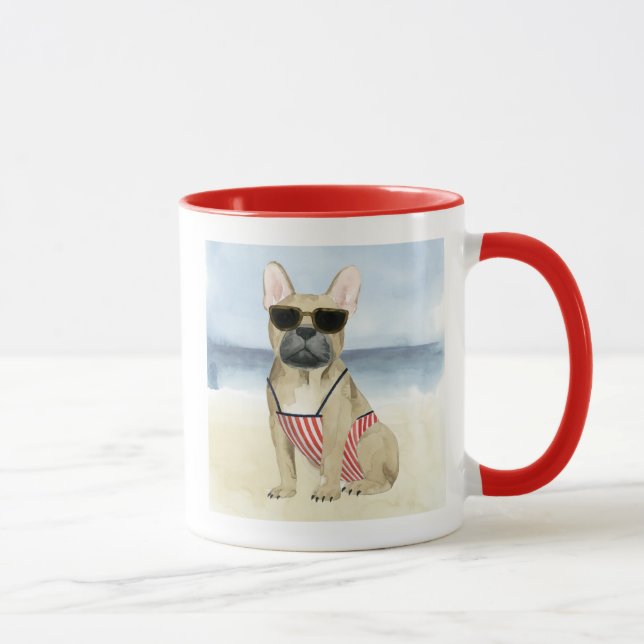 Mug Chien chaud | Chiot En Lunettes De Soleil À La Pla (Droite)