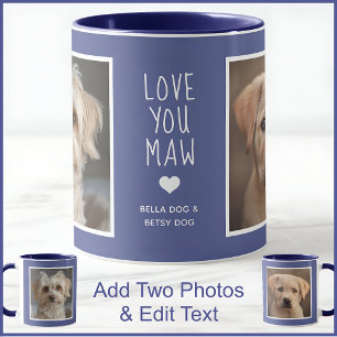 Mug Chien Chiens Maman Maw 2 Photos & Texte Bleu C49 &