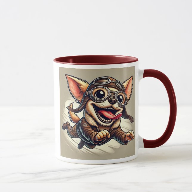 Mug Chien Chihuahua aviateur dans les airs. (Droite)