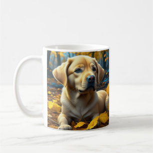 Mug Chien chiot jouant dans les feuilles d'automne