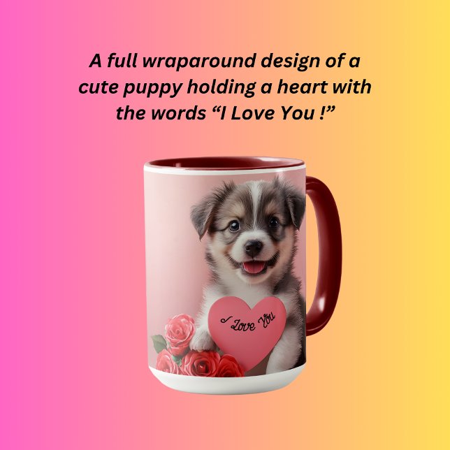 Mug Chien chiot mignon tenant un coeur (Créateur téléchargé)