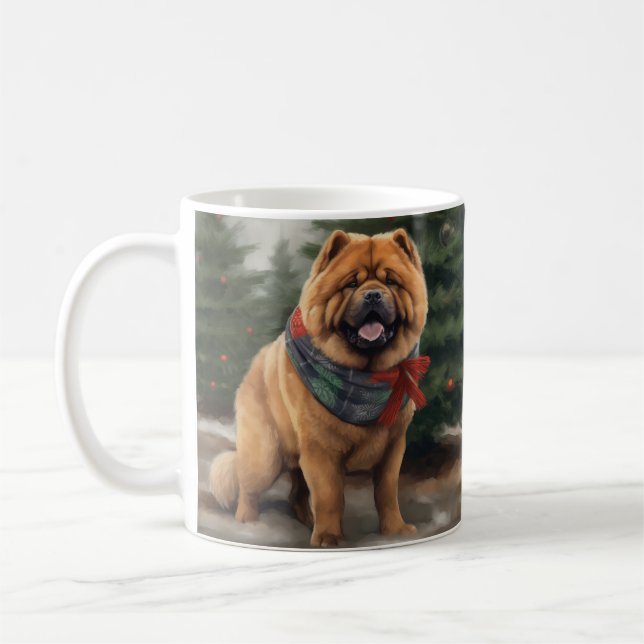 Mug Chien Chow Chow dans la neige Noël (Gauche)