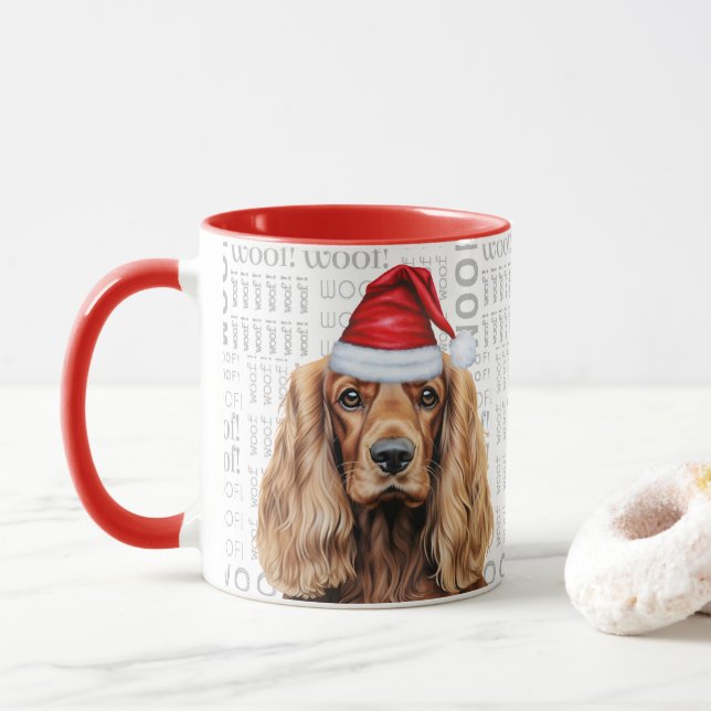 Mug Chien Cocker Spaniel Santa Woof Noël (Avec donut)