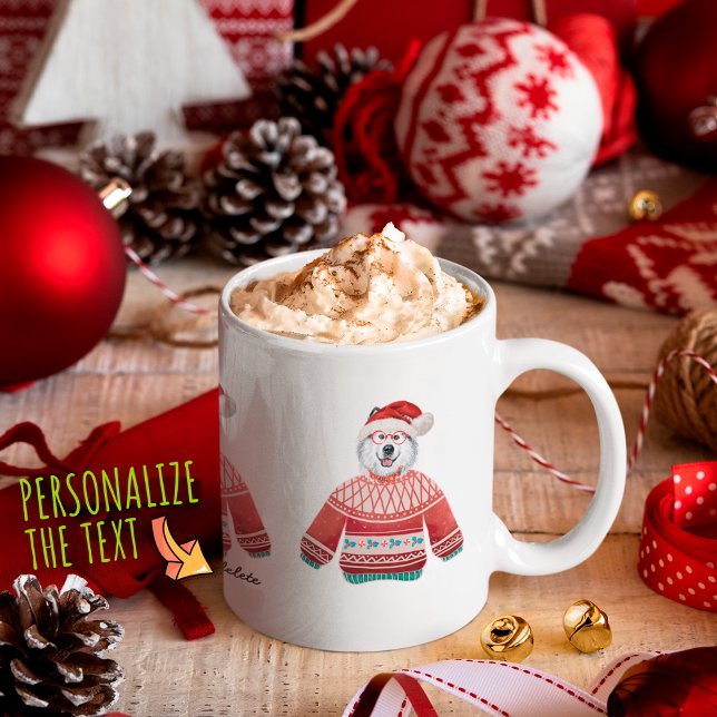 Mug Chien d'Alaska portant un pull moche Noël Amateur  (Créateur téléchargé)