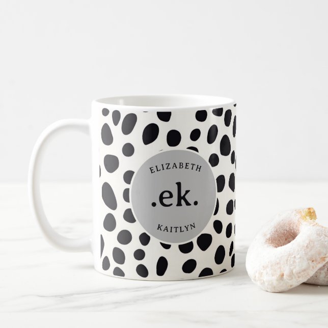 Mug Chien dalmate Abstrait Motif gris Monogramme (Avec donut)