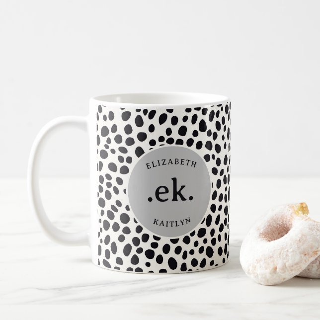 Mug Chien dalmate Abstrait Motif gris Monogramme (Avec donut)