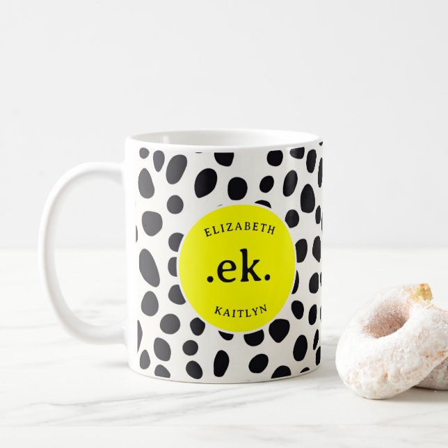 Mug Chien dalmate Abstrait Motif rose chaud Monogramme (Avec donut)