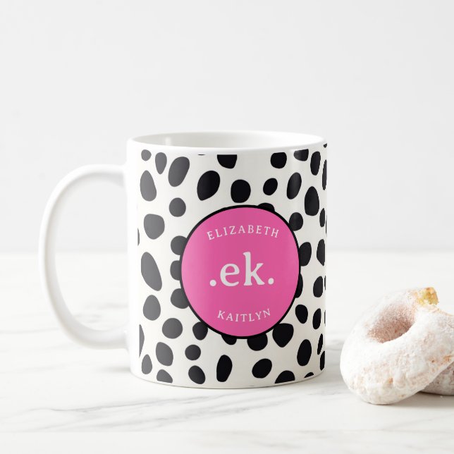 Mug Chien dalmate Abstrait Motif rose chaud Monogramme (Avec donut)