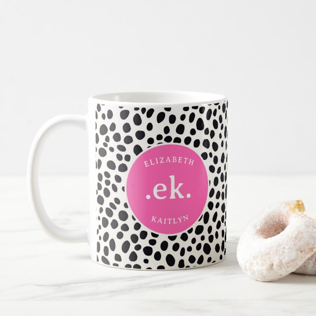 Mug Chien dalmate Abstrait Motif rose chaud Monogramme (Avec donut)