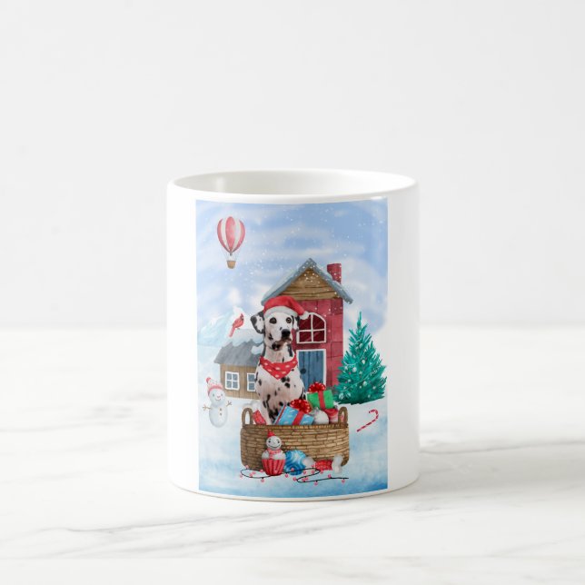 Mug Chien dalmate dans la neige Maison de chien de Noë (Centre)