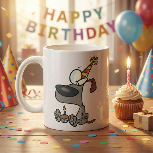 Mug Chien d'anniversaire triste dessin animé avec gâte
