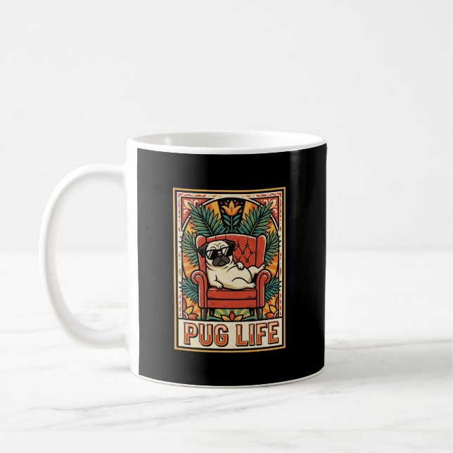 Mug Chien d'art populaire rétro Pug Life (Gauche)