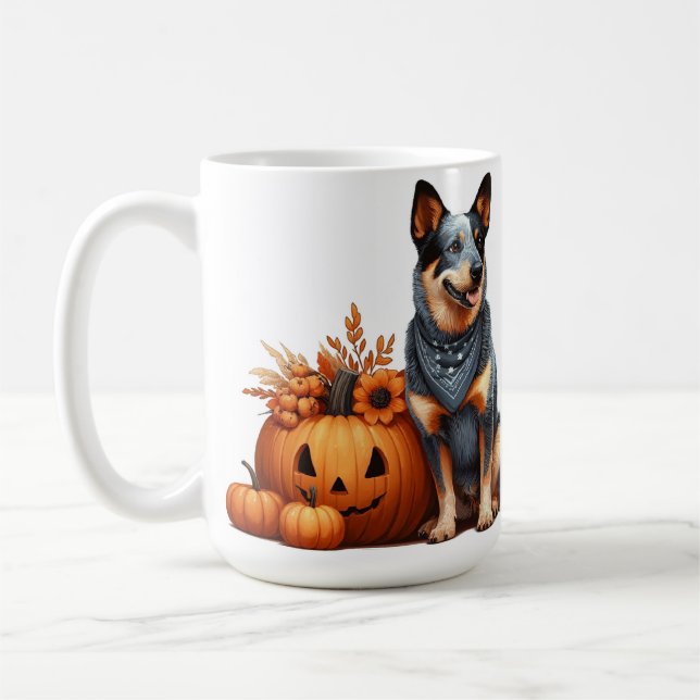 Mug Chien de berger australien à côté d'une citrouille (Gauche)
